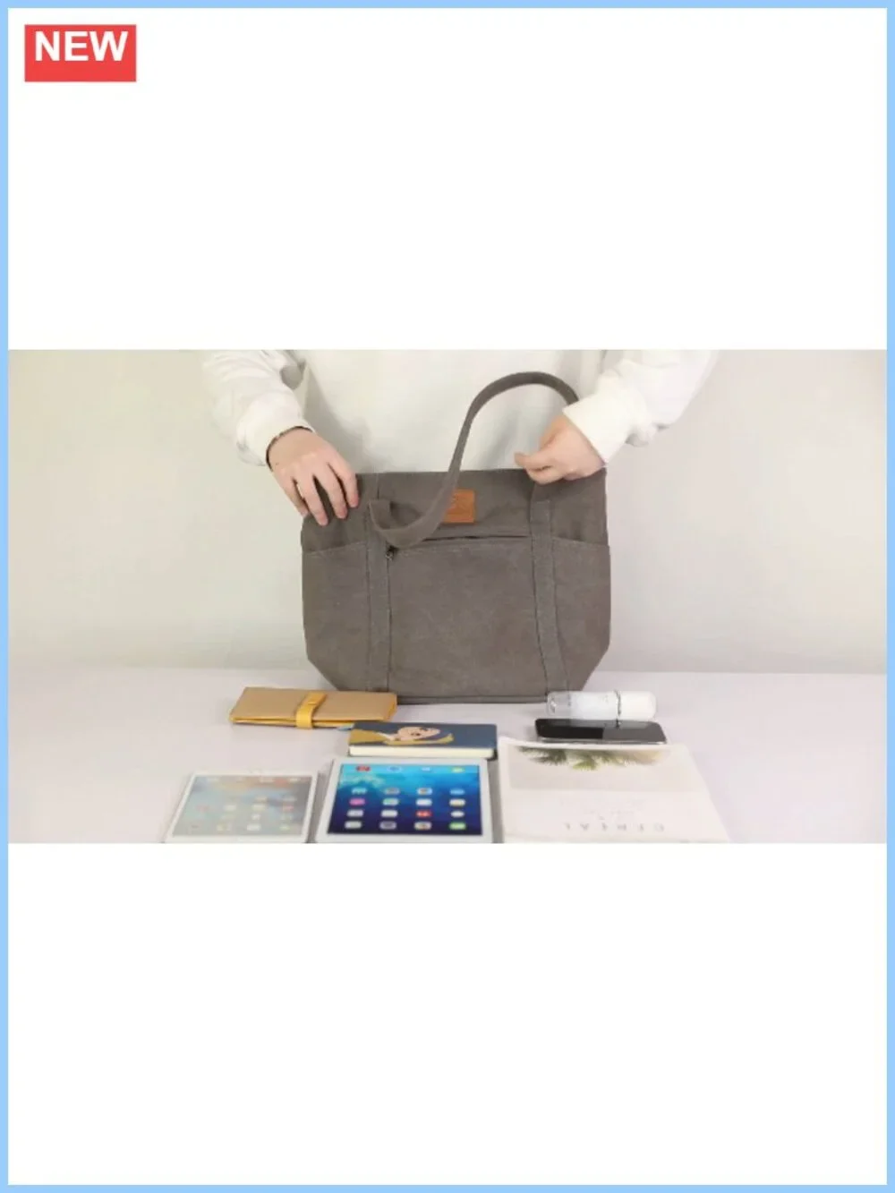Women's Retro Canvas Bucket Tote Shoulder Bag with Pockets